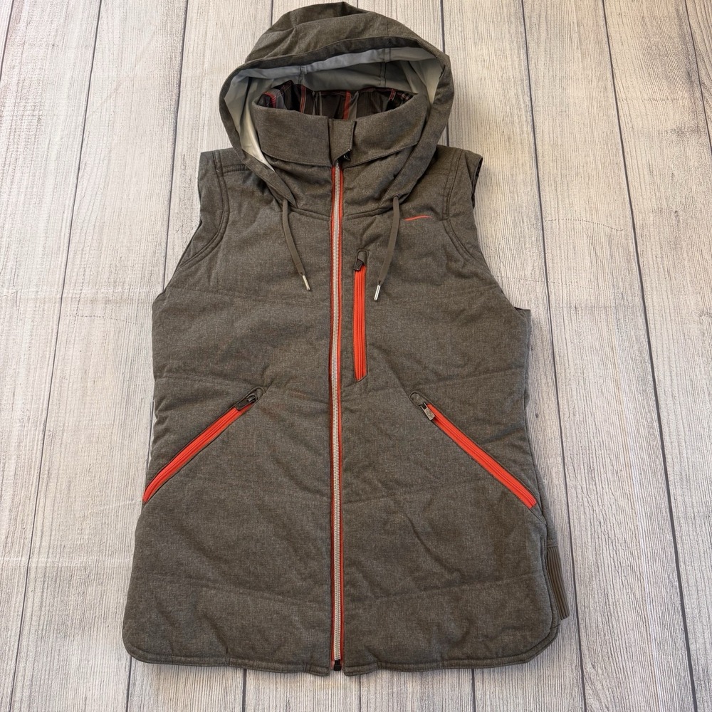 Nike Quilted Women's Reversible Hooded‎ Puffer Vest Gray Pink Plaid Size Small